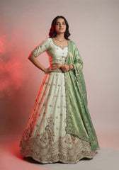 Pista Green Viscose Silk Embroidered Lehenga Choli with Shimmer Dupatta – Wedding & Festive Party Wear