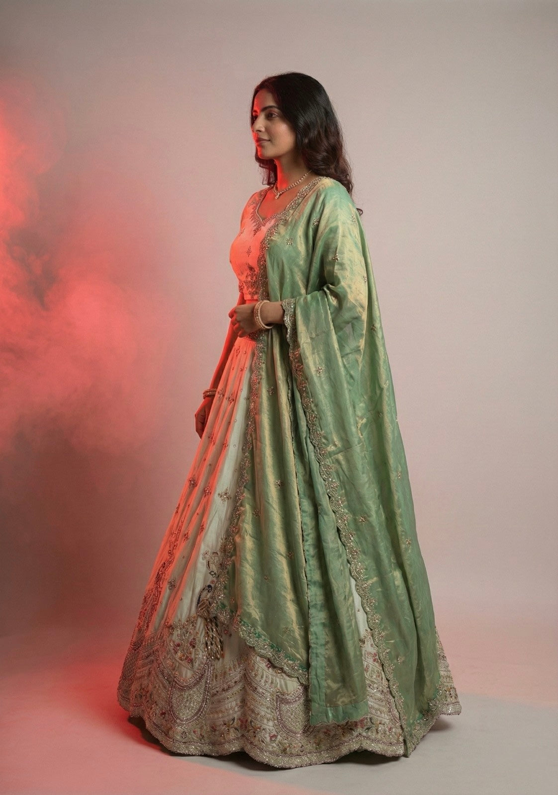 Pista Green Viscose Silk Embroidered Lehenga Choli with Shimmer Dupatta – Wedding & Festive Party Wear
