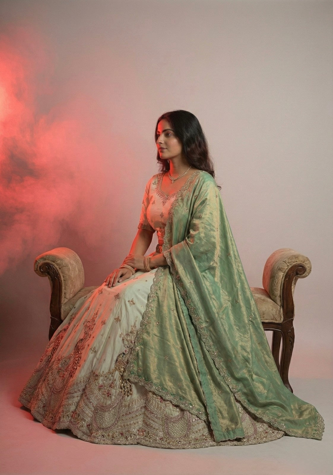 Pista Green Viscose Silk Embroidered Lehenga Choli with Shimmer Dupatta – Wedding & Festive Party Wear