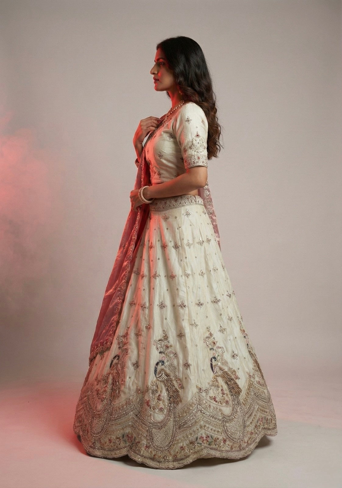 Blush Pink Viscose Silk Embroidered Lehenga Choli with Fendi Shimmer Dupatta – Wedding, Party & Festive Wear