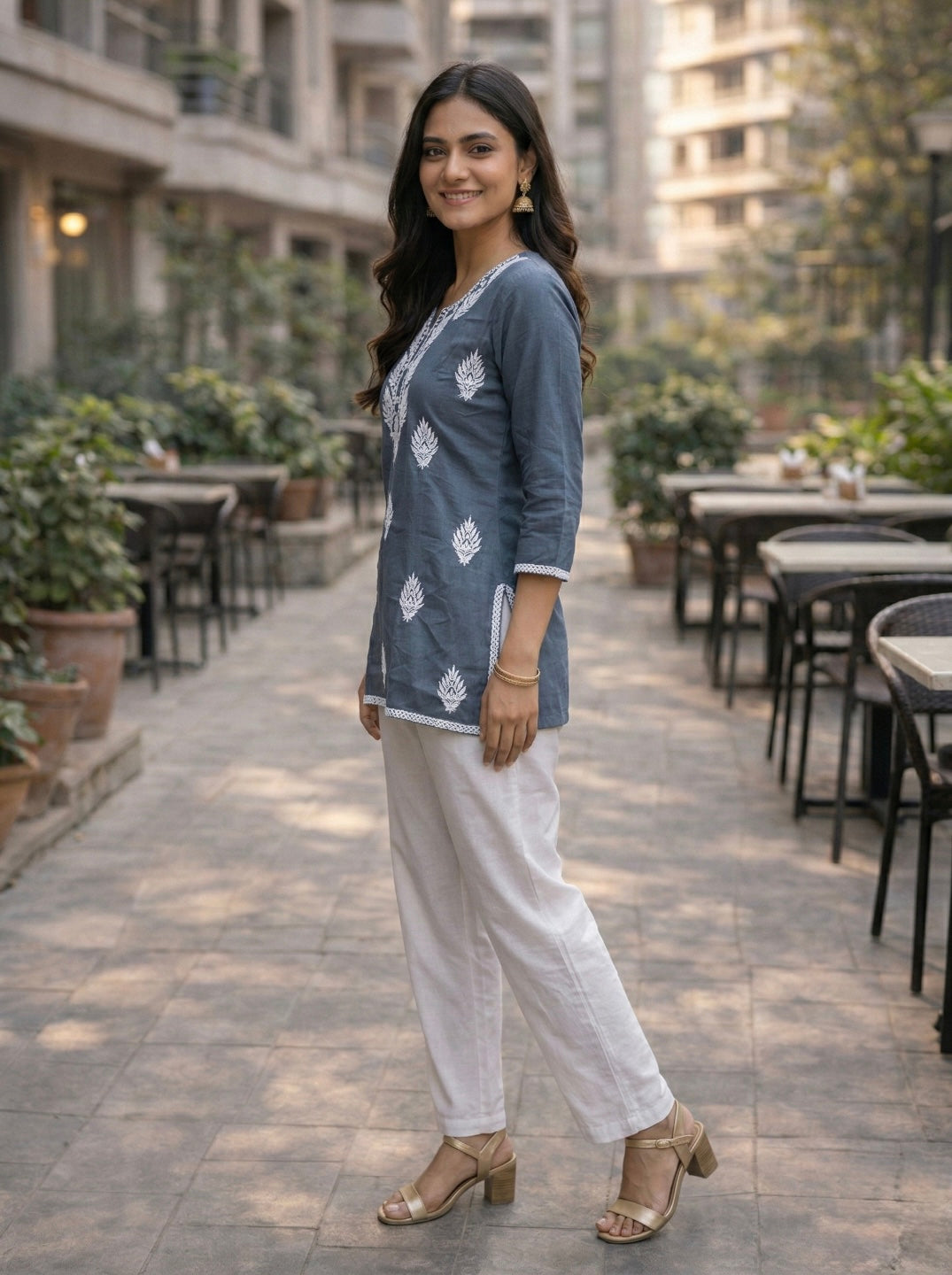 Stylish Grey Printed Kurti for Women – traditional Ethnic Casual Kurti