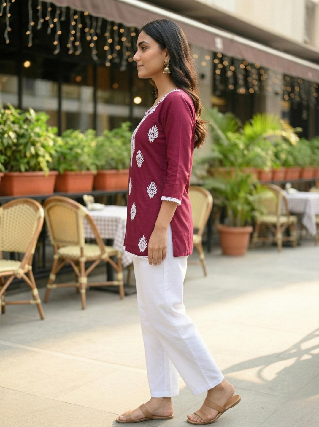 Women Wine Ethnic Printed Short Kurti | Casual Daily Wear