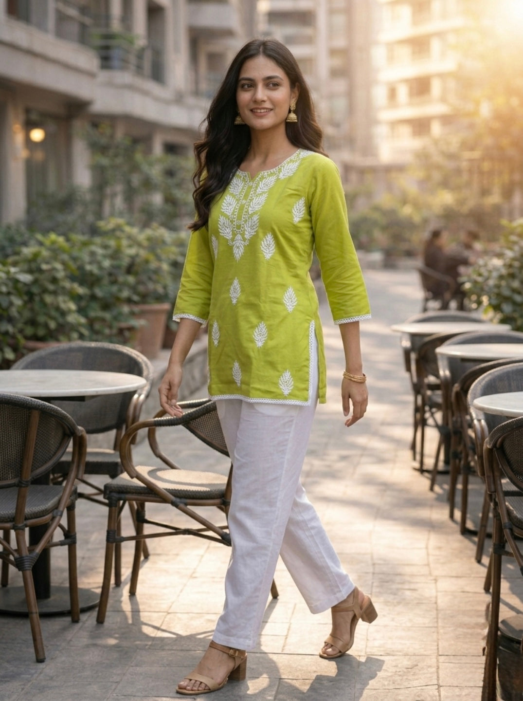 Stylish Lime Green Printed Kurti for Women – Elegant Ethnic Short Kurti