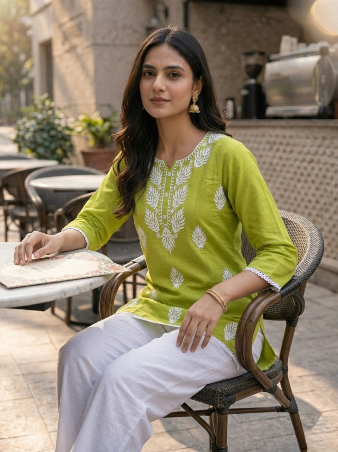 Stylish Lime Green Printed Kurti for Women – Elegant Ethnic Short Kurti