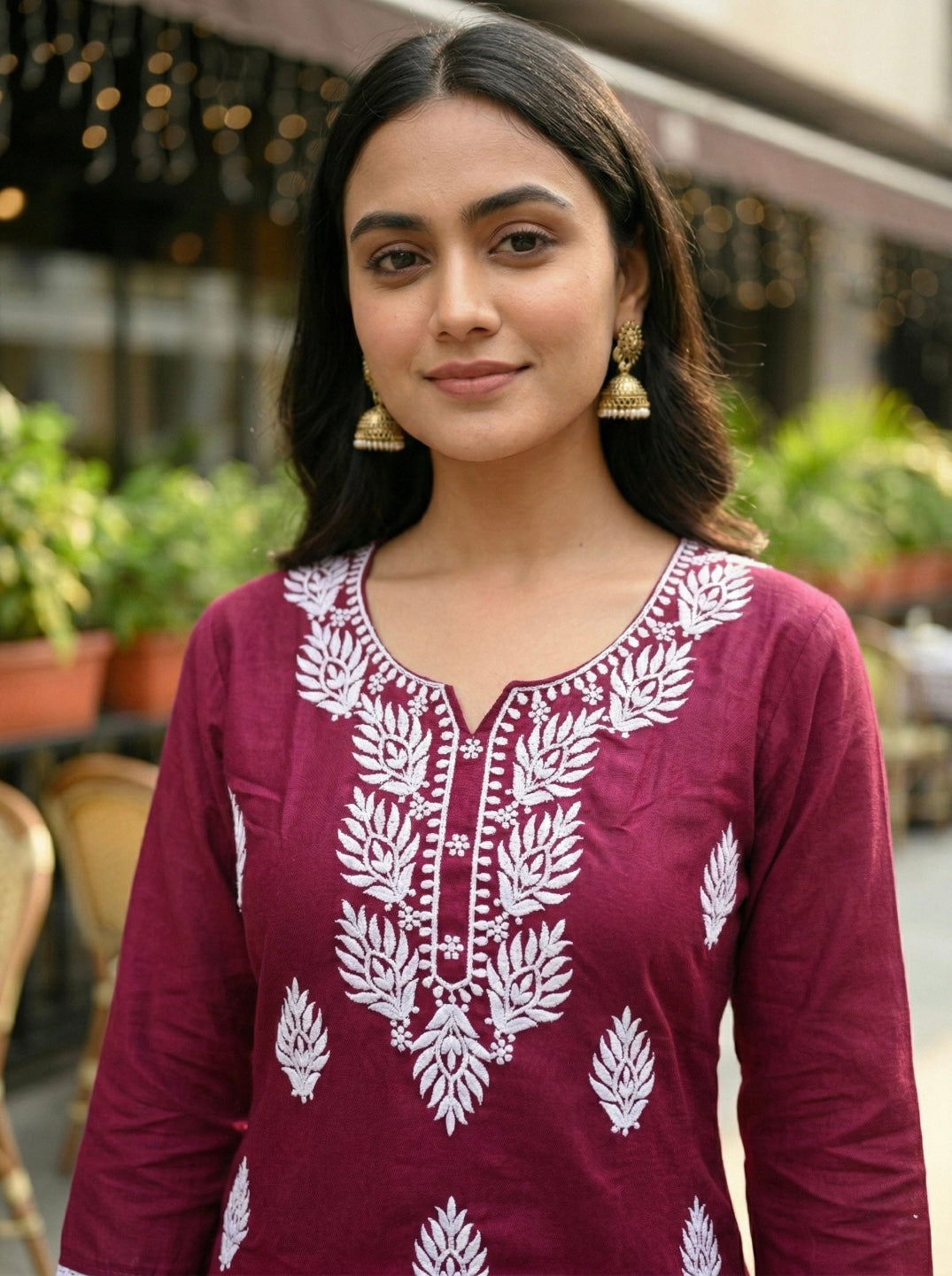 Women Wine Ethnic Printed Short Kurti | Casual Daily Wear