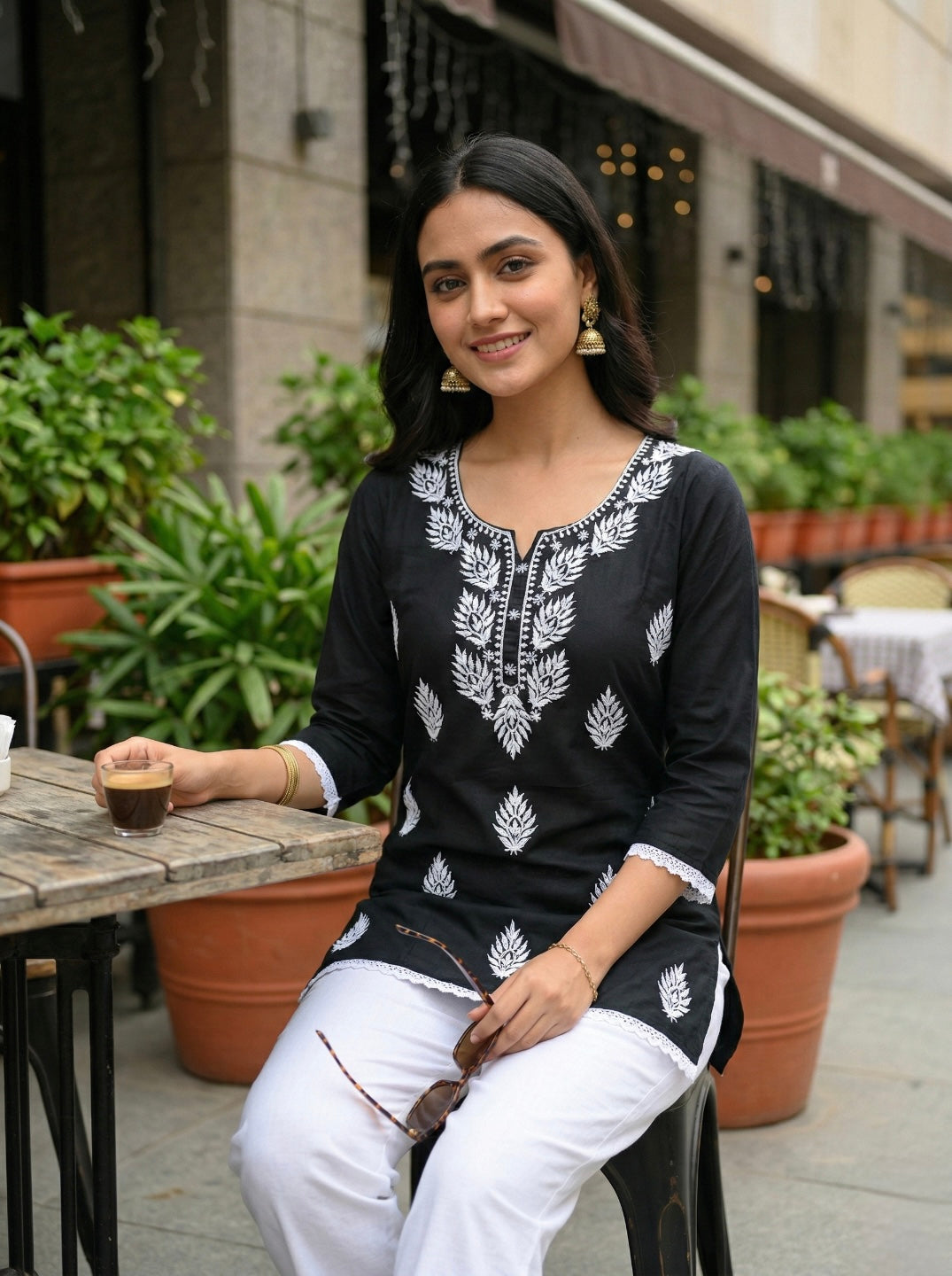 Stylish Black Embroidered Kurti for Women – traditional Ethnic Short Kurti