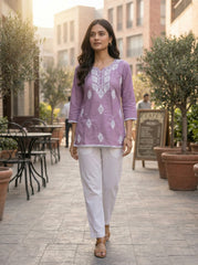 Elegant Lavender Printed Kurti for Women – Stylish Ethnic Short Kurti