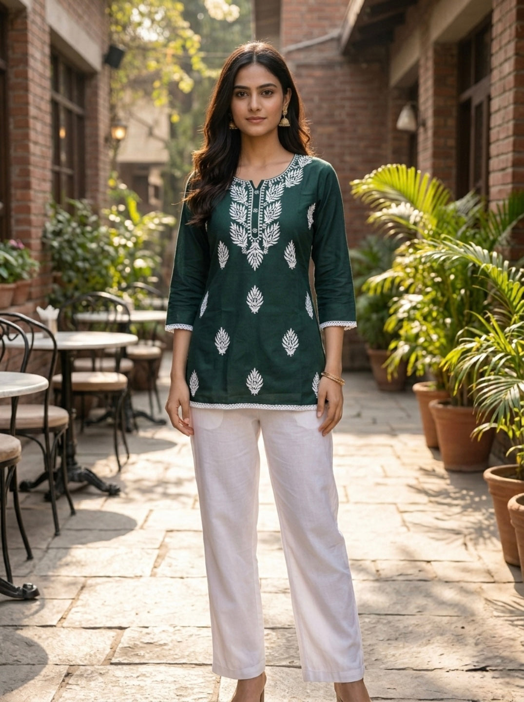 Elegant Dark Green Printed Kurti for Women – Stylish Ethnic Short Kurti