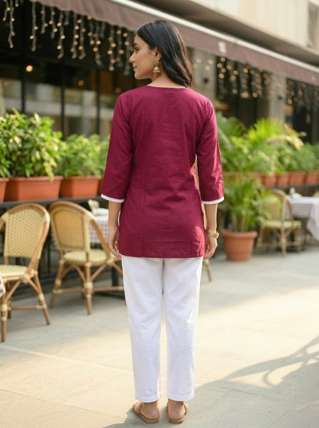 Women Wine Ethnic Printed Short Kurti | Casual Daily Wear