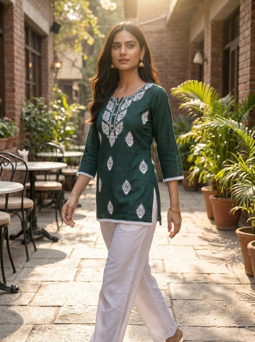 Elegant Dark Green Printed Kurti for Women – Stylish Ethnic Short Kurti