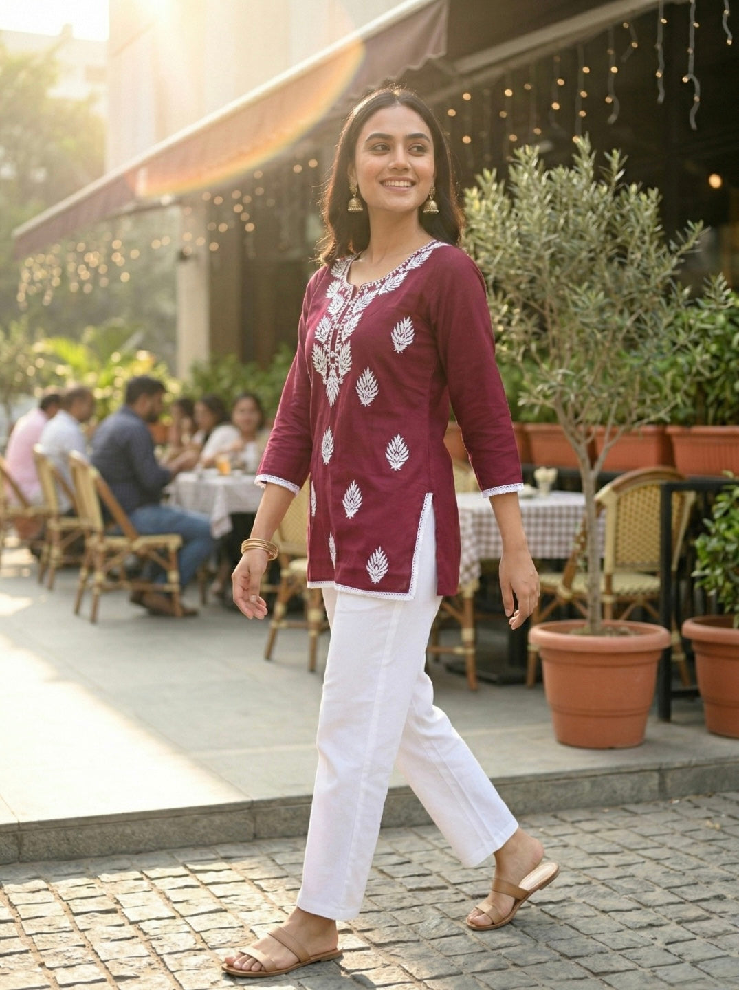 Women Wine Ethnic Printed Short Kurti | Casual Daily Wear