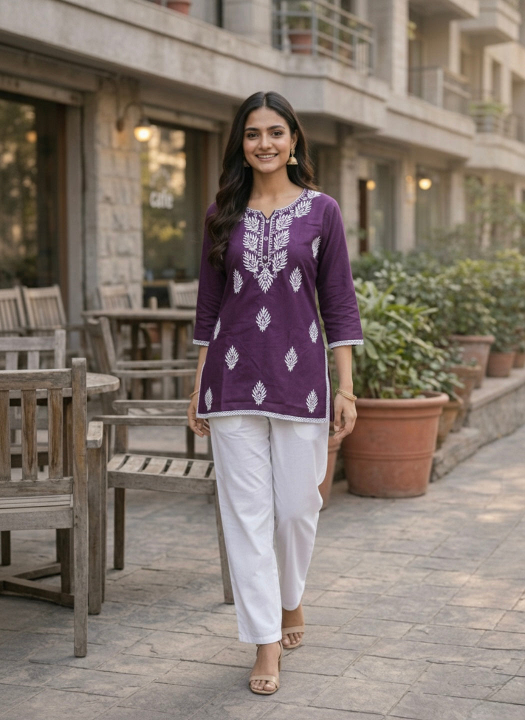 Women Wine Ethnic Printed Short Kurti | Casual Daily Wear