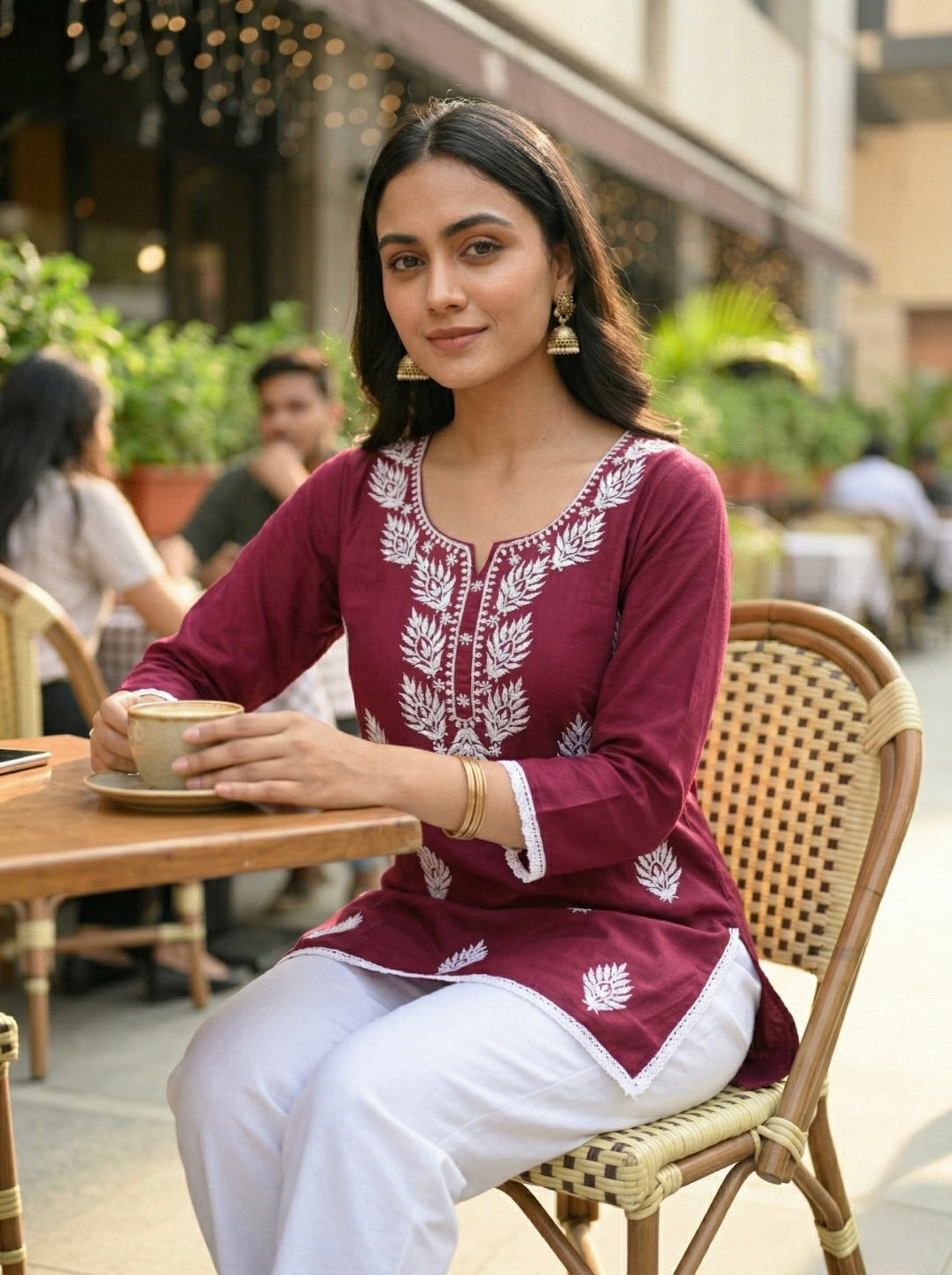 Women Wine Ethnic Printed Short Kurti | Casual Daily Wear