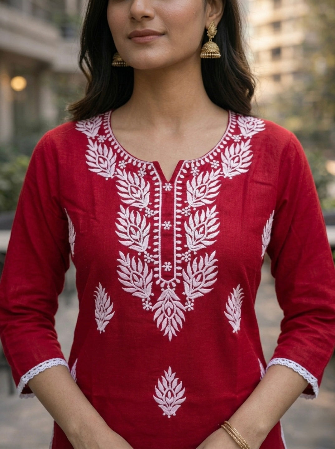 Stylish Red Printed Kurti for Women – Elegant Ethnic Short Kurti
