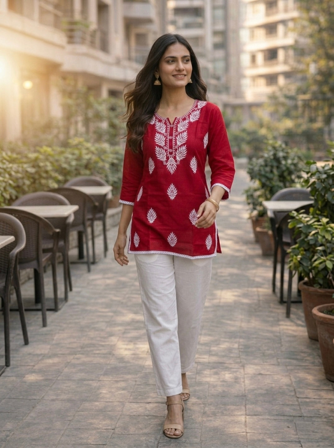 Stylish Red Printed Kurti for Women – Elegant Ethnic Short Kurti