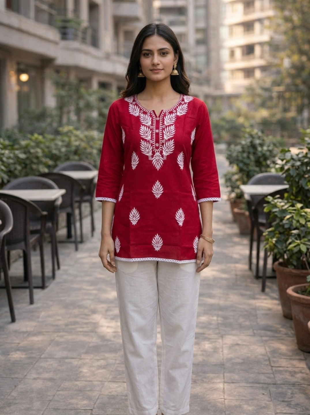 Stylish Red Printed Kurti for Women – Elegant Ethnic Short Kurti