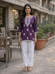 Elegant Purple Printed Kurti for Women – Stylish Ethnic Short Kurti