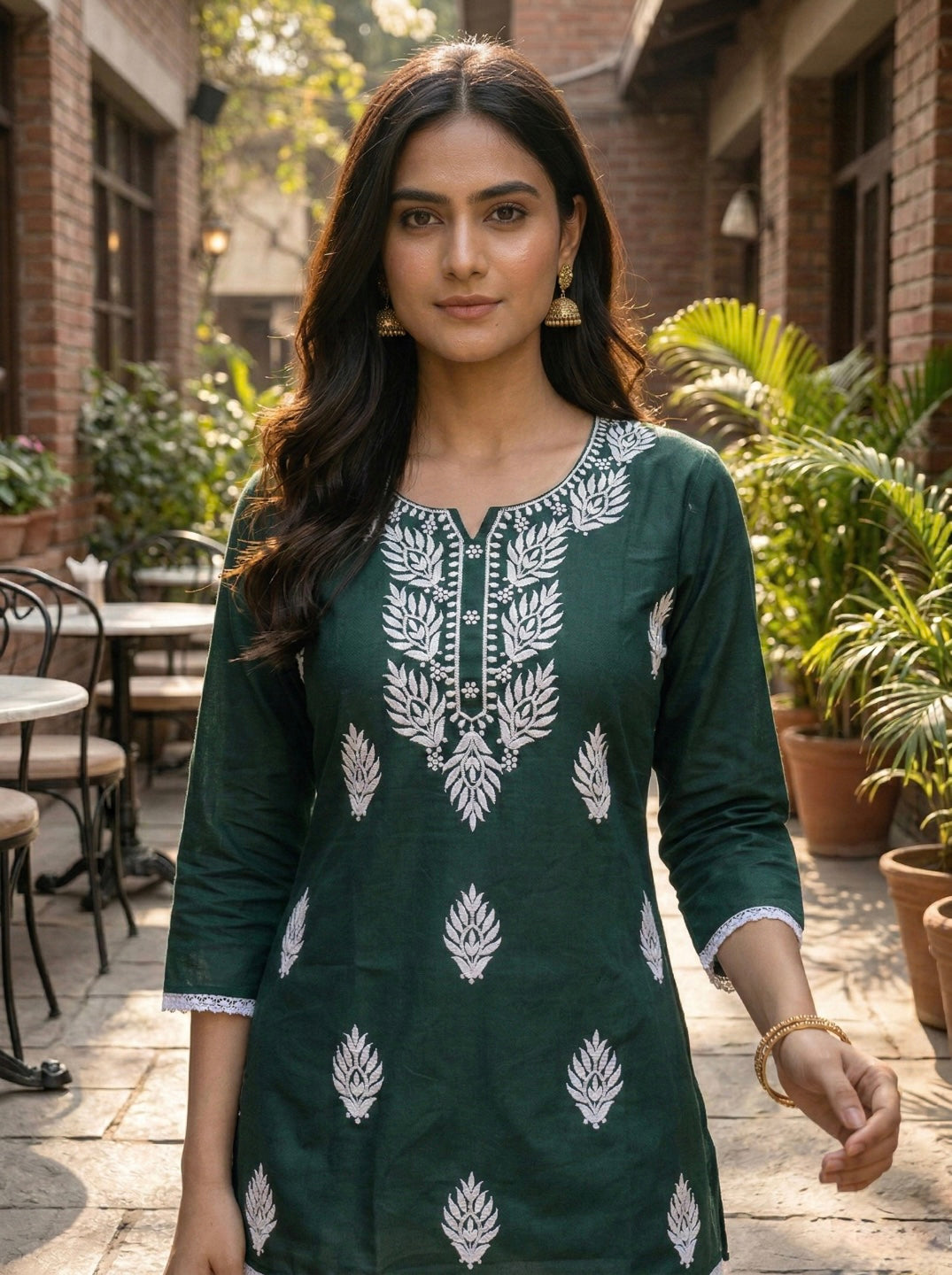 Elegant Dark Green Printed Kurti for Women – Stylish Ethnic Short Kurti