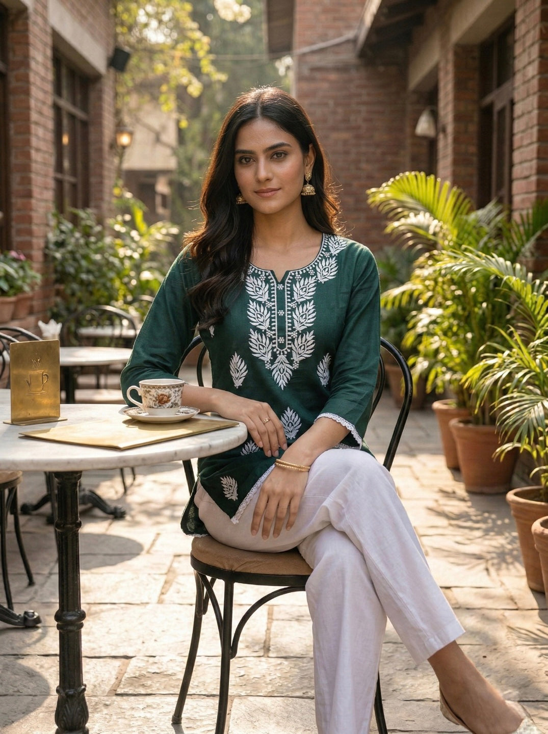 Elegant Dark Green Printed Kurti for Women – Stylish Ethnic Short Kurti