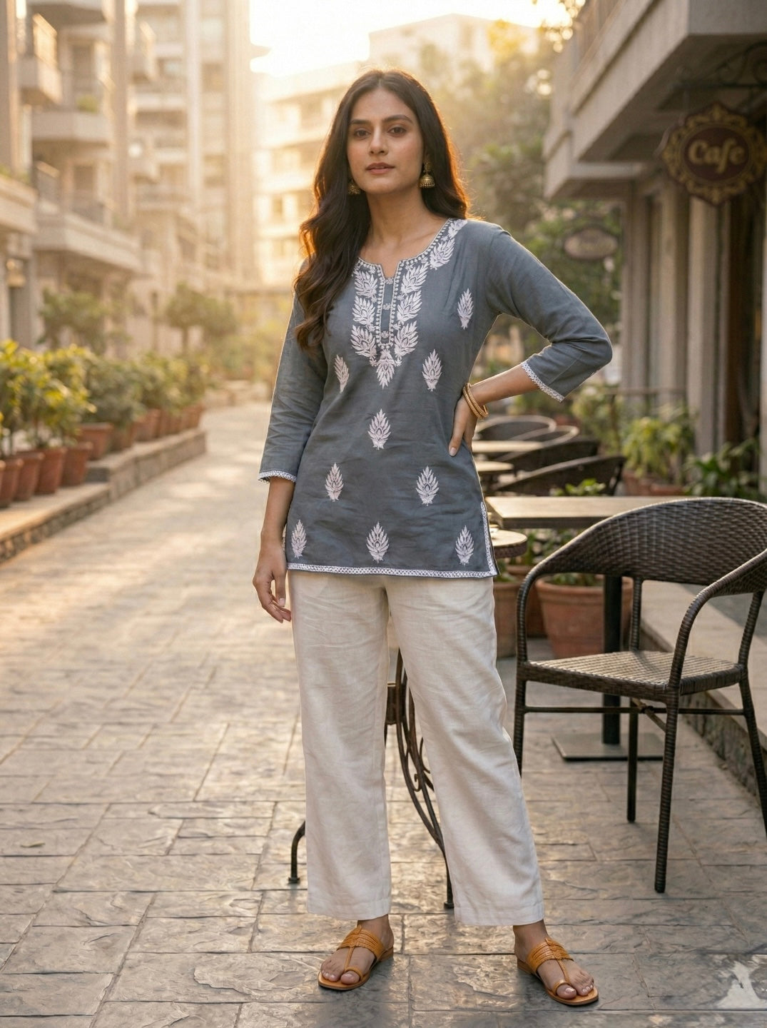 Stylish Grey Printed Kurti for Women – traditional Ethnic Casual Kurti
