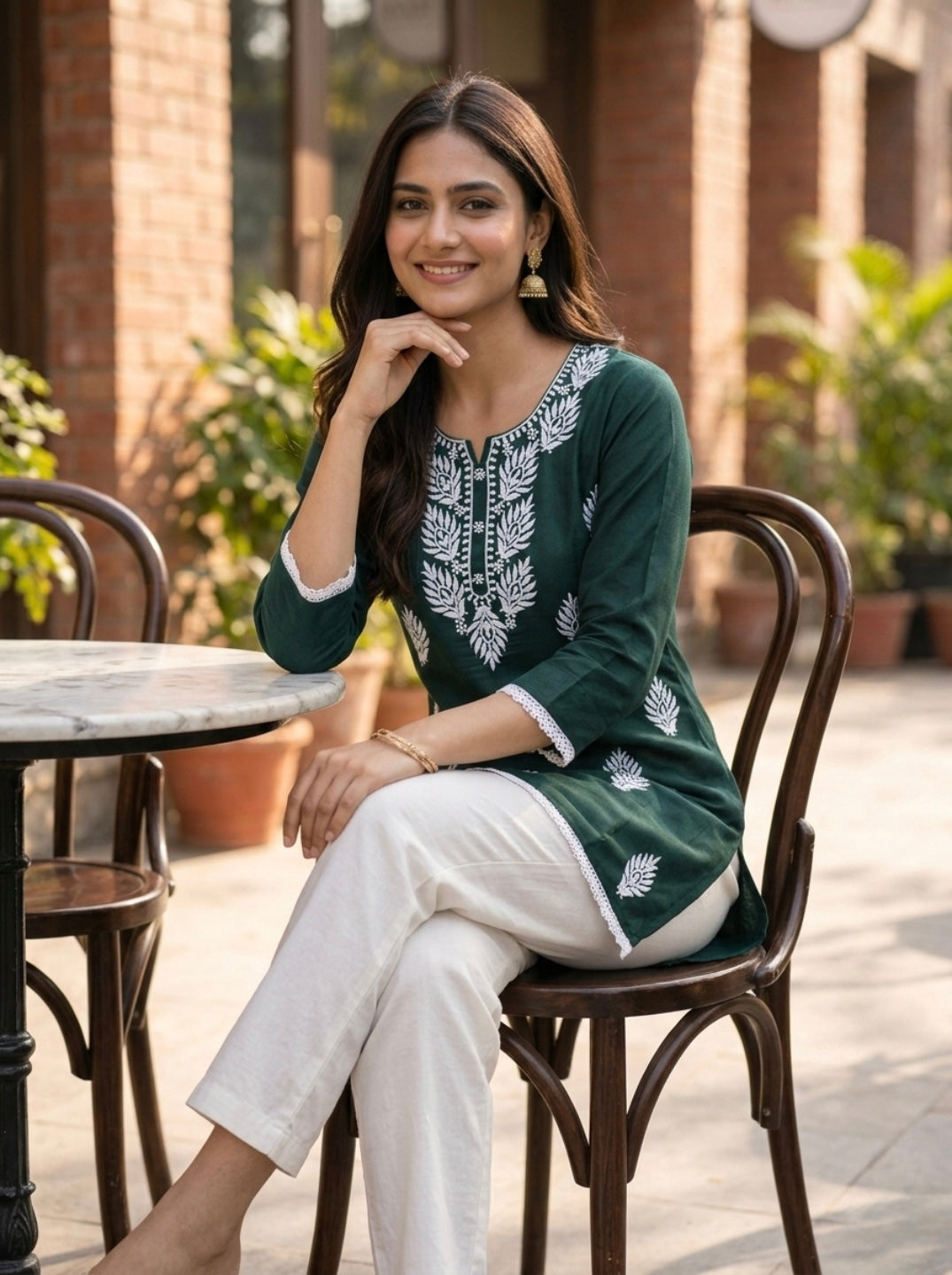 Elegant Dark Green Printed Kurti for Women – Stylish Ethnic Short Kurti