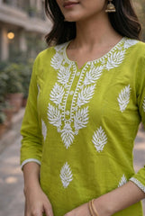 Stylish Lime Green Printed Kurti for Women – Elegant Ethnic Short Kurti