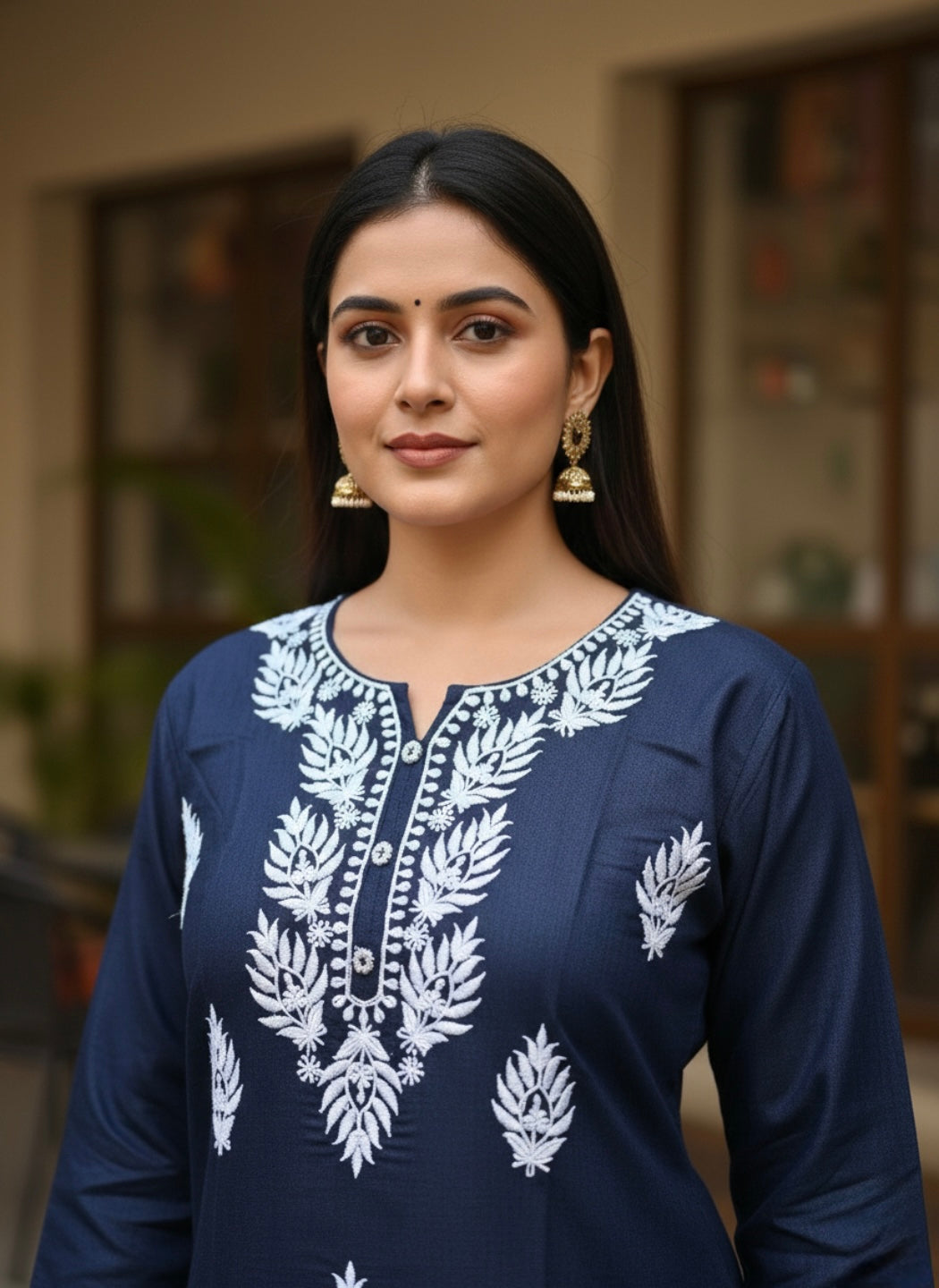 Elegant Navy Blue Printed Kurti for Women – Stylish Ethnic Short Kurti