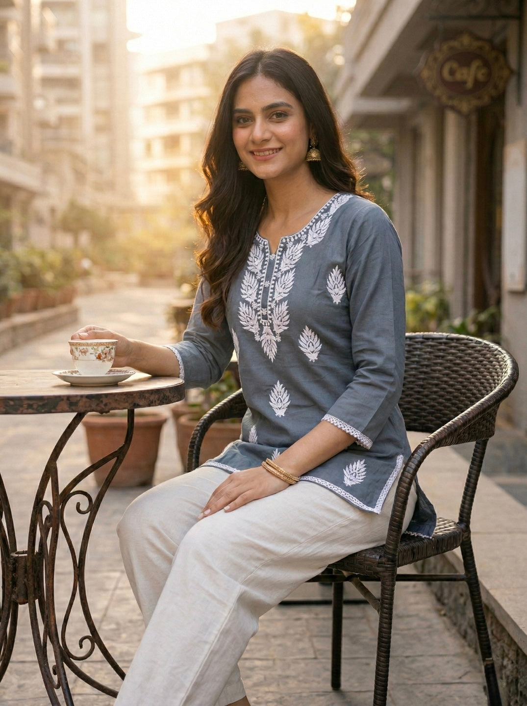 Stylish Grey Printed Kurti for Women – traditional Ethnic Casual Kurti