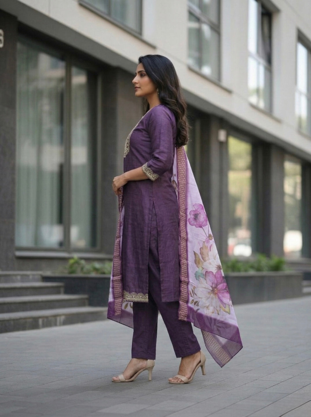 Women's Wine Purple Embroidered Kurta Set with Designer Chanderi Dupatta – Festive Ethnic Wear