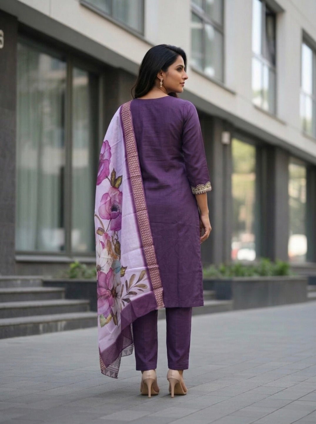 Women's Wine Purple Embroidered Kurta Set with Designer Chanderi Dupatta – Festive Ethnic Wear