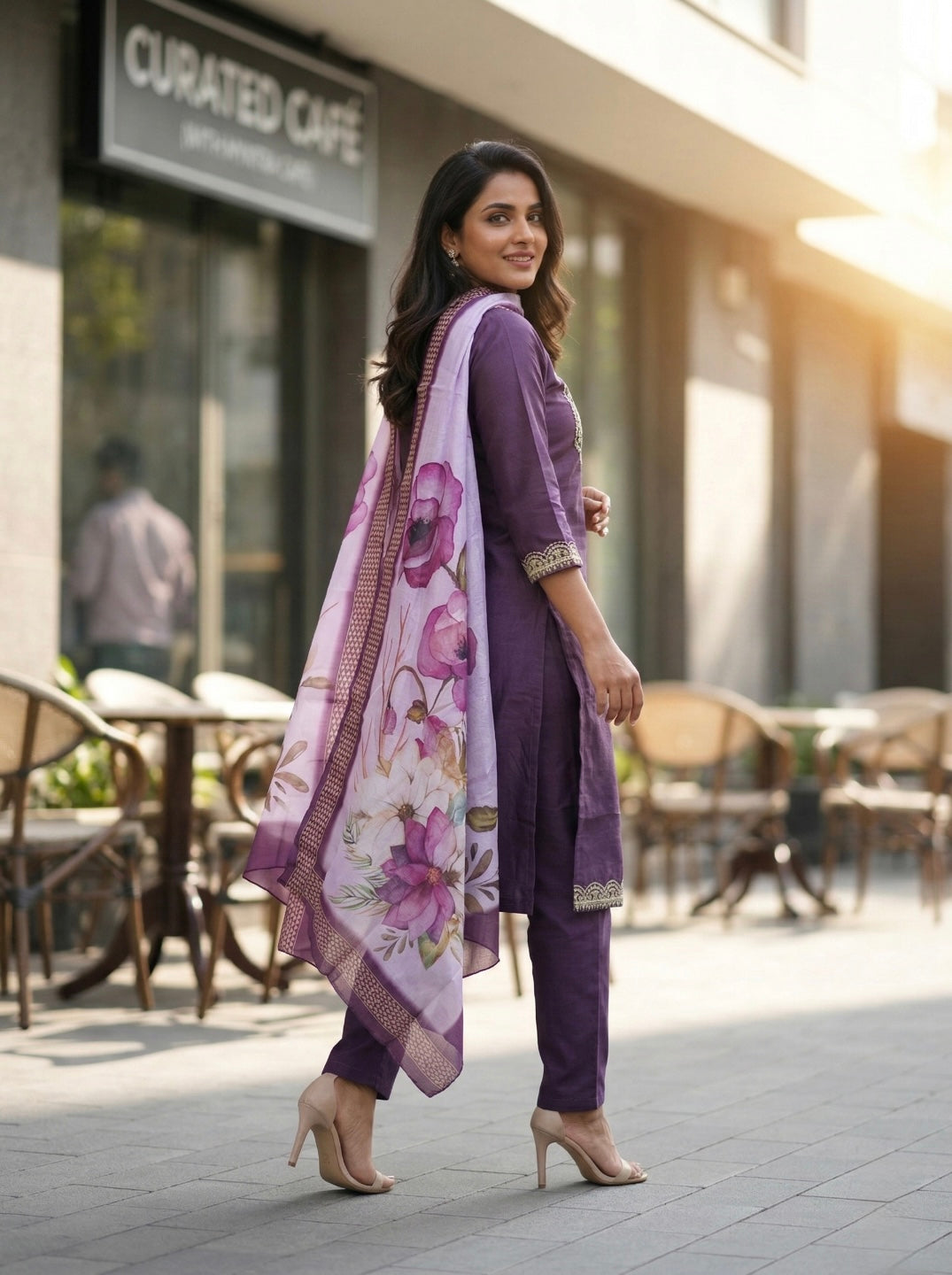 Women's Wine Purple Embroidered Kurta Set with Designer Chanderi Dupatta – Festive Ethnic Wear