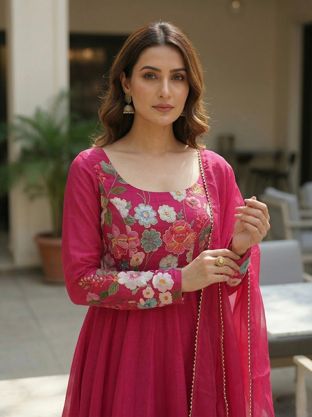 Floral Organza Silk Kurta Set for Women | Stylish 3 Piece Ethnic Outfit with Dupatta