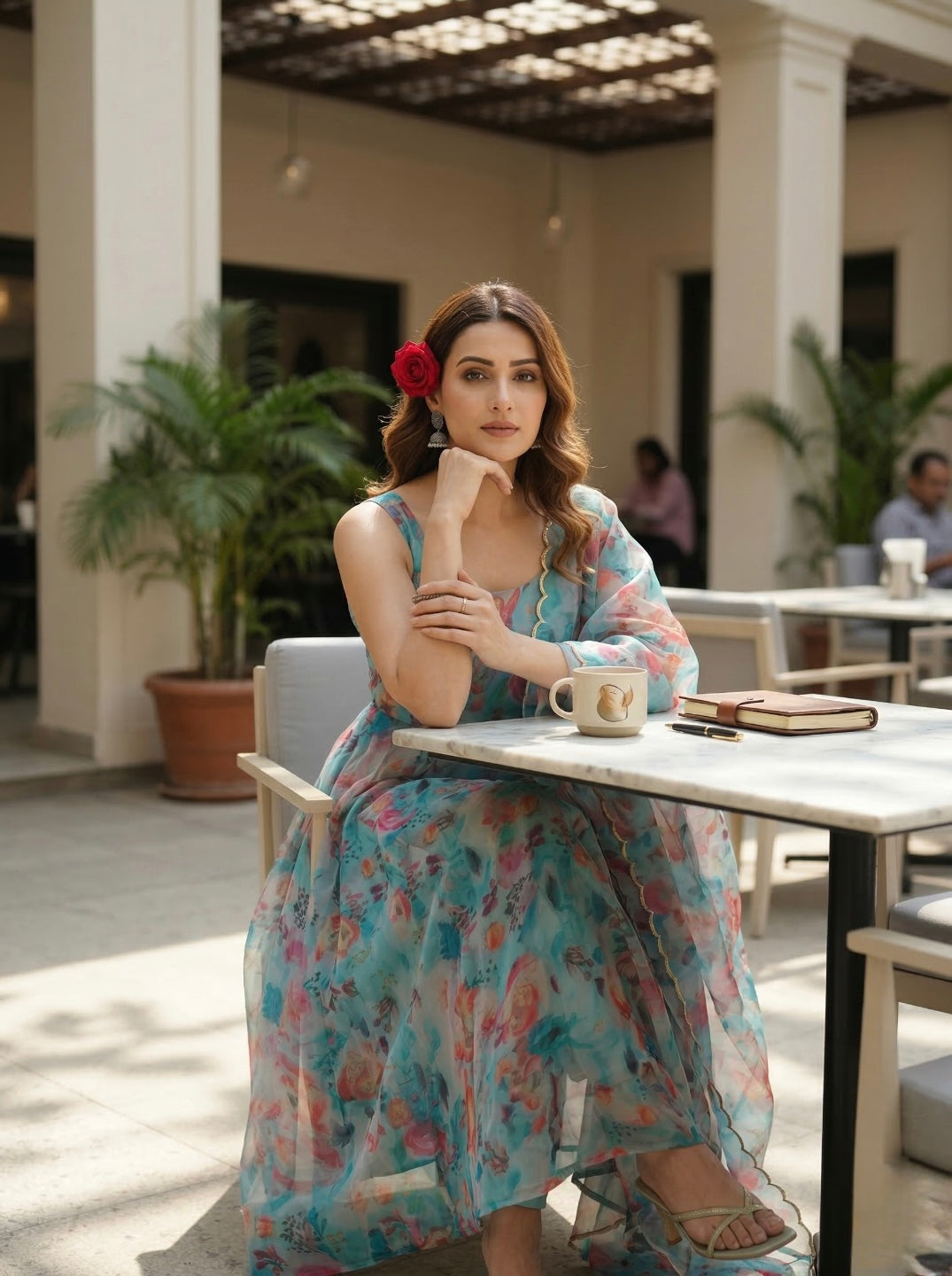 Floral Organza Silk 3 Piece Kurta Set for Women | Tabby Organza Silk Kurta with Dupatta & Cotton Silk Pant | Festive & Party Wear Suit Set