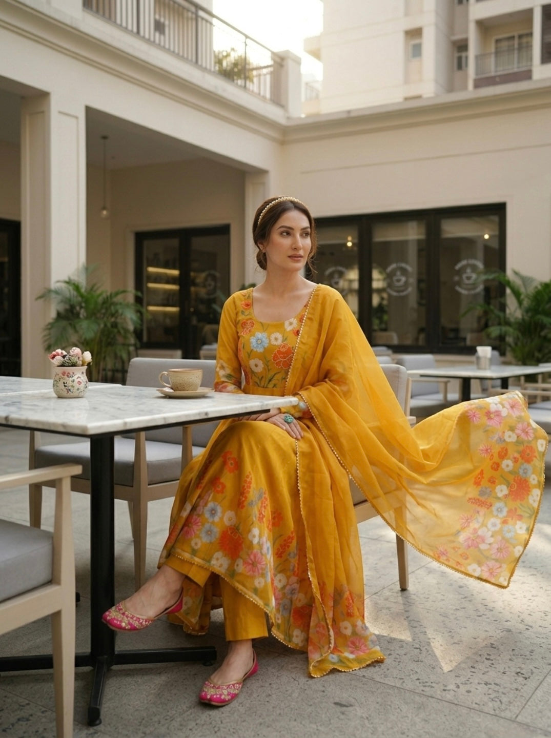 Floral Organza Silk Kurta Set for Women | Elegant Designer 3 Piece Ethnic Wear