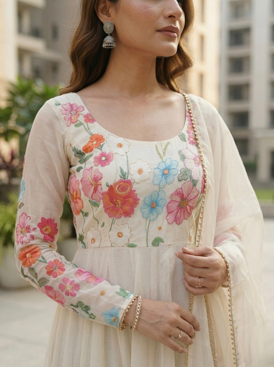 Floral Organza Silk Kurta Set | Elegant 3 Piece Ethnic Wear for Women with Dupatta