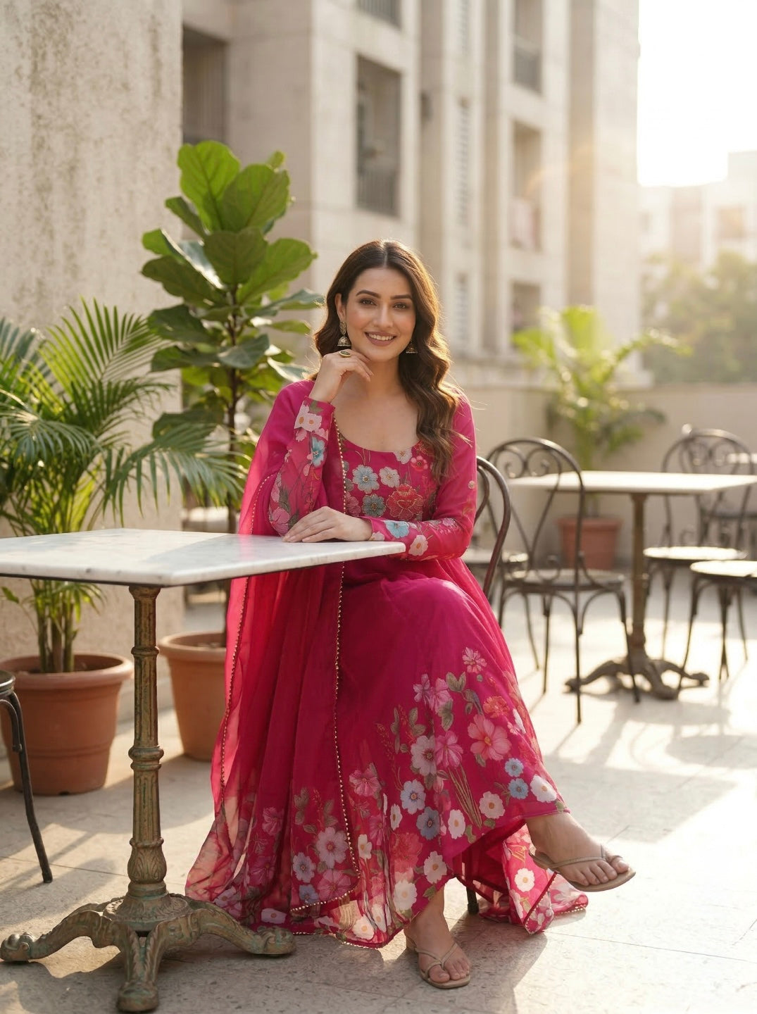 Floral Organza Silk Kurta Set | Elegant 3 Piece Ethnic Wear for Women with Dupatta