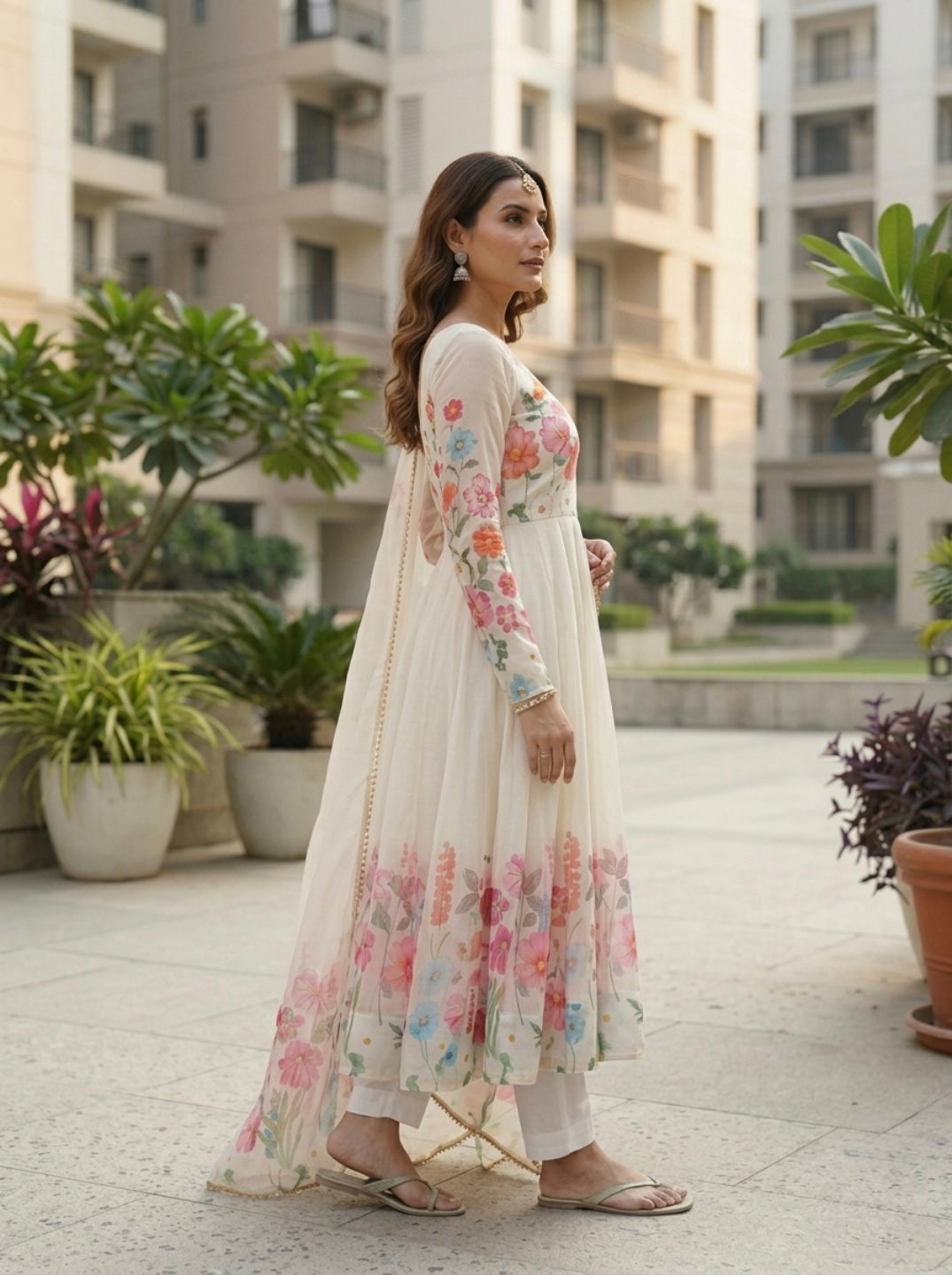 Floral Organza Silk Kurta Set | Elegant 3 Piece Ethnic Wear for Women with Dupatta