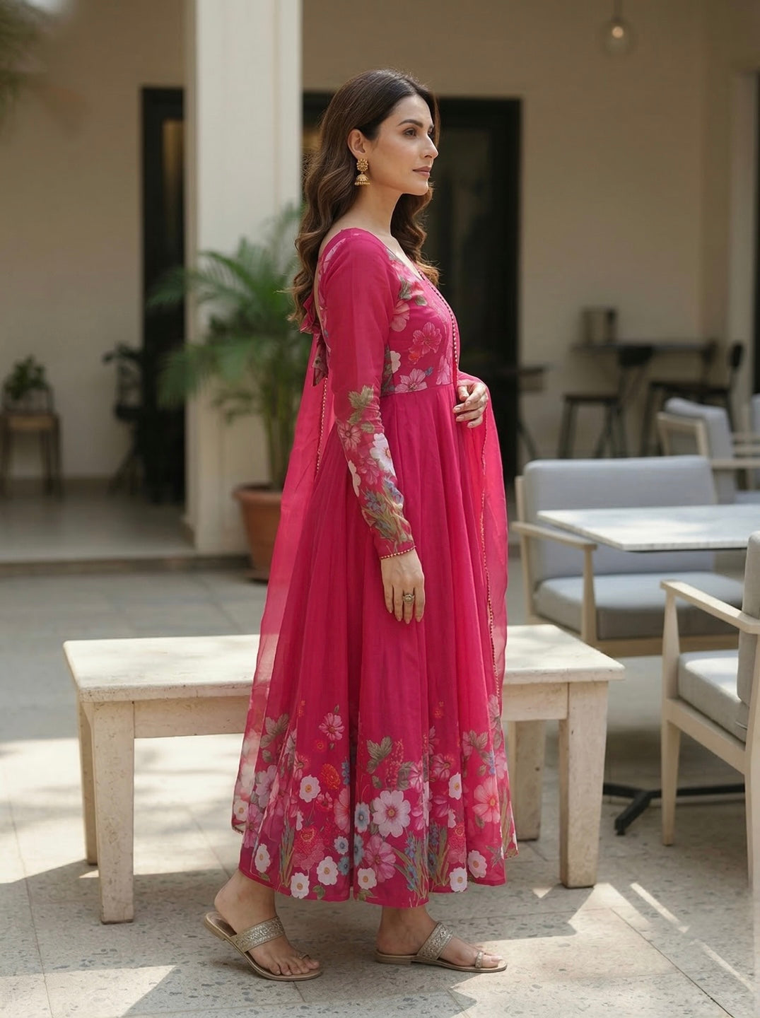 Floral Organza Silk Kurta Set for Women | Stylish 3 Piece Ethnic Outfit with Dupatta