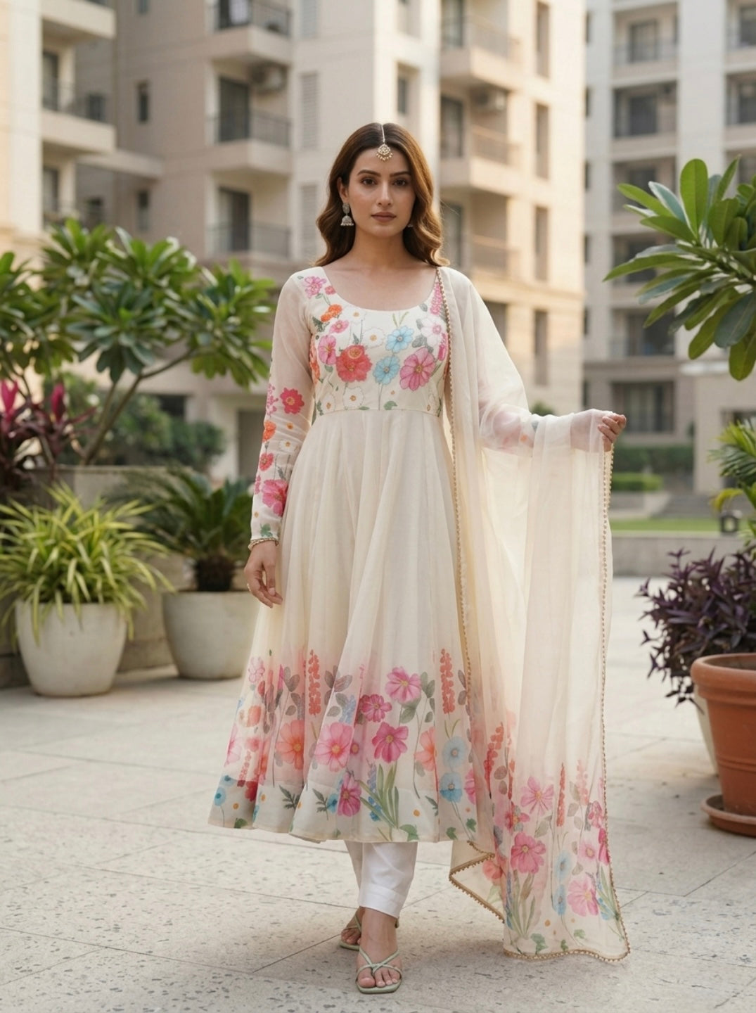Floral Organza Silk Kurta Set for Women | Elegant Designer 3 Piece Ethnic Wear