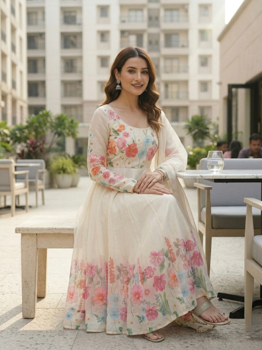 Floral Organza Silk Kurta Set | Elegant 3 Piece Ethnic Wear for Women with Dupatta