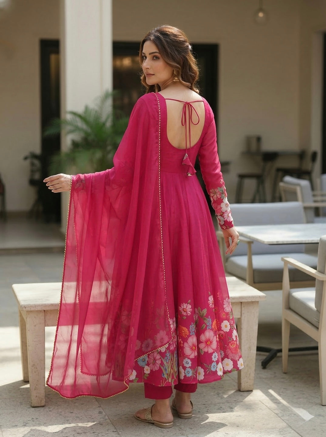 Floral Organza Silk Kurta Set | Elegant 3 Piece Ethnic Wear for Women with Dupatta