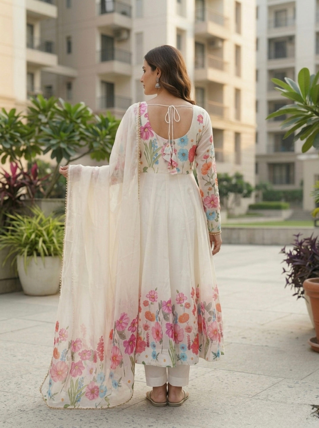 Floral Organza Silk Kurta Set for Women | Elegant Designer 3 Piece Ethnic Wear