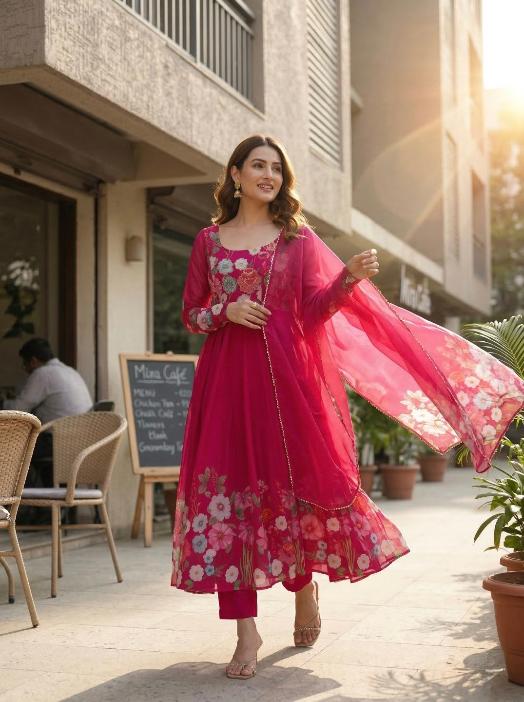 Floral Organza Silk Kurta Set | Elegant 3 Piece Ethnic Wear for Women with Dupatta
