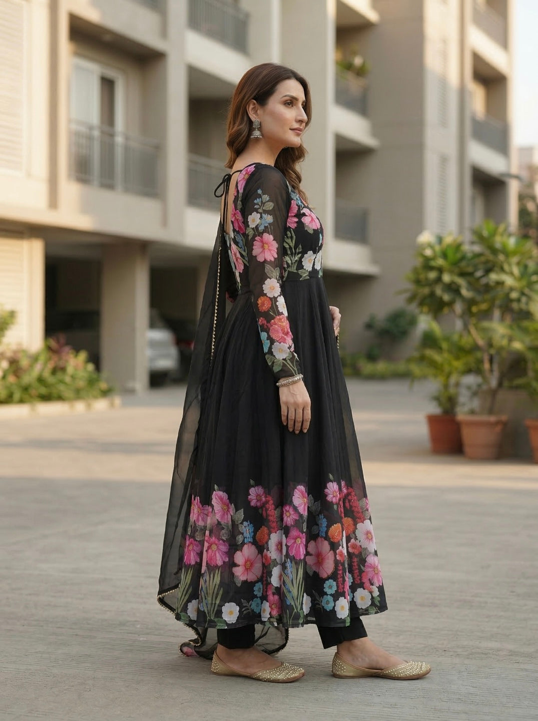Floral Organza Silk Kurta Set for Women | Elegant Designer 3 Piece Ethnic Wear