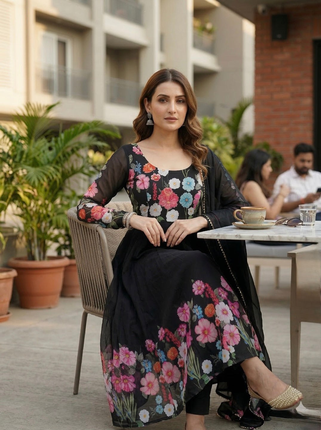 Floral Organza Silk Kurta Set for Women | Elegant Designer 3 Piece Ethnic Wear