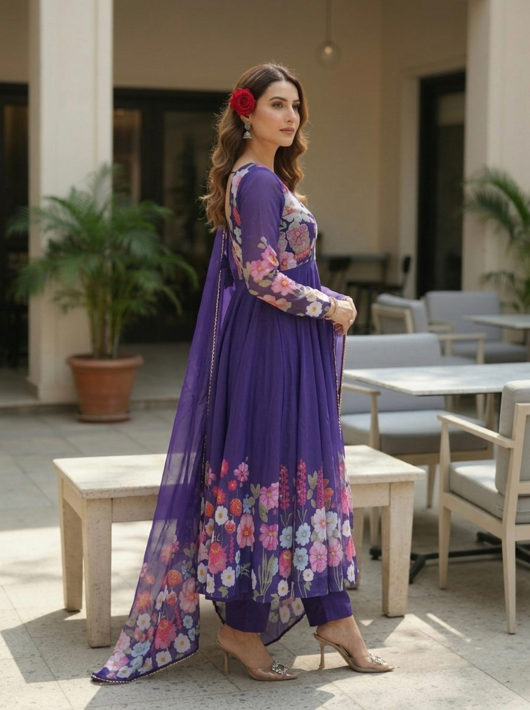 Floral Organza Silk Kurta Set for Women | Elegant Designer 3 Piece Ethnic Wear