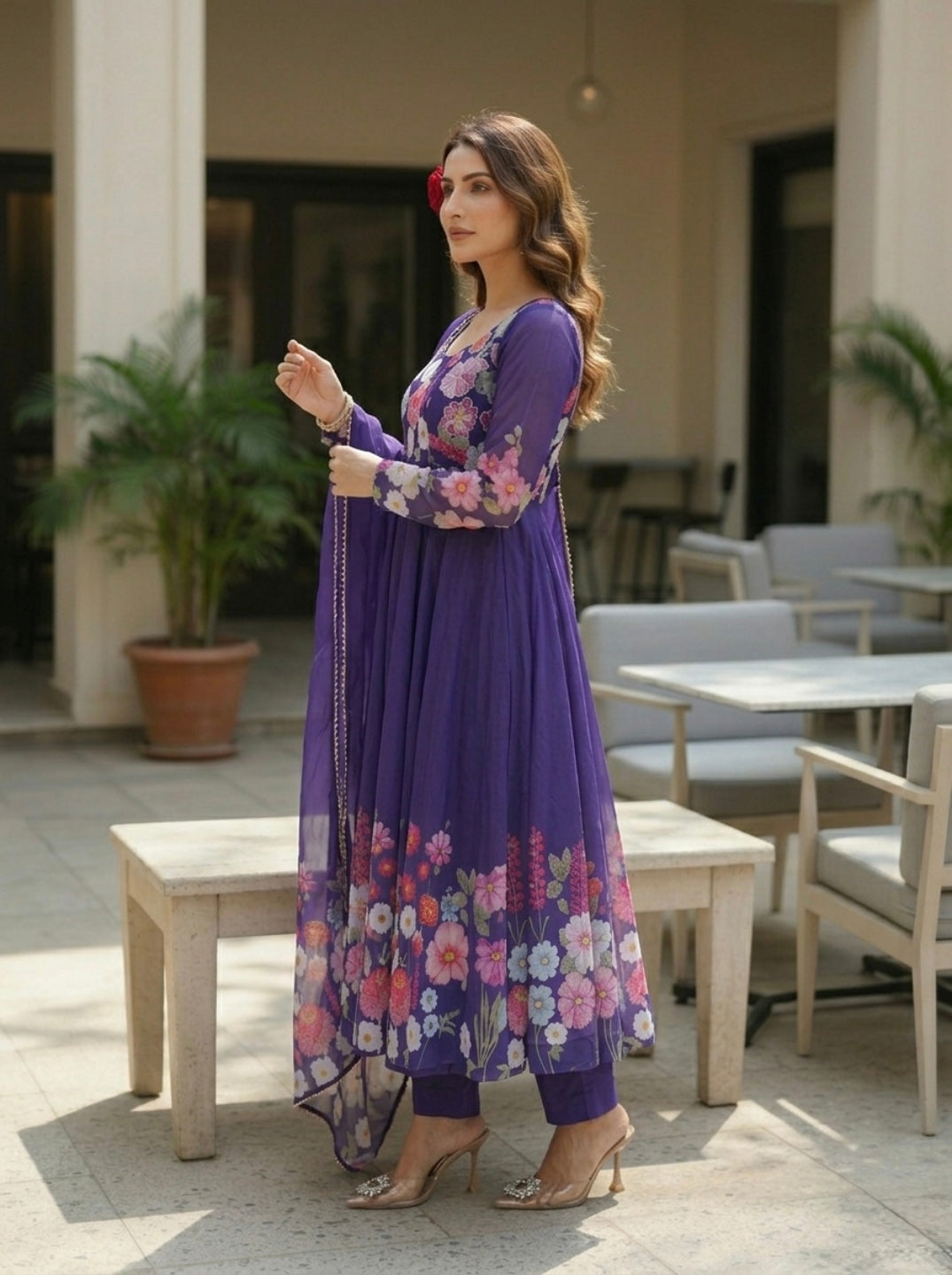 Floral Organza Silk Kurta Set for Women | Elegant Designer 3 Piece Ethnic Wear