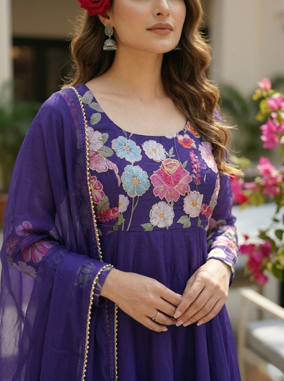 Floral Organza Silk Kurta Set | Elegant 3 Piece Ethnic Wear for Women with Dupatta