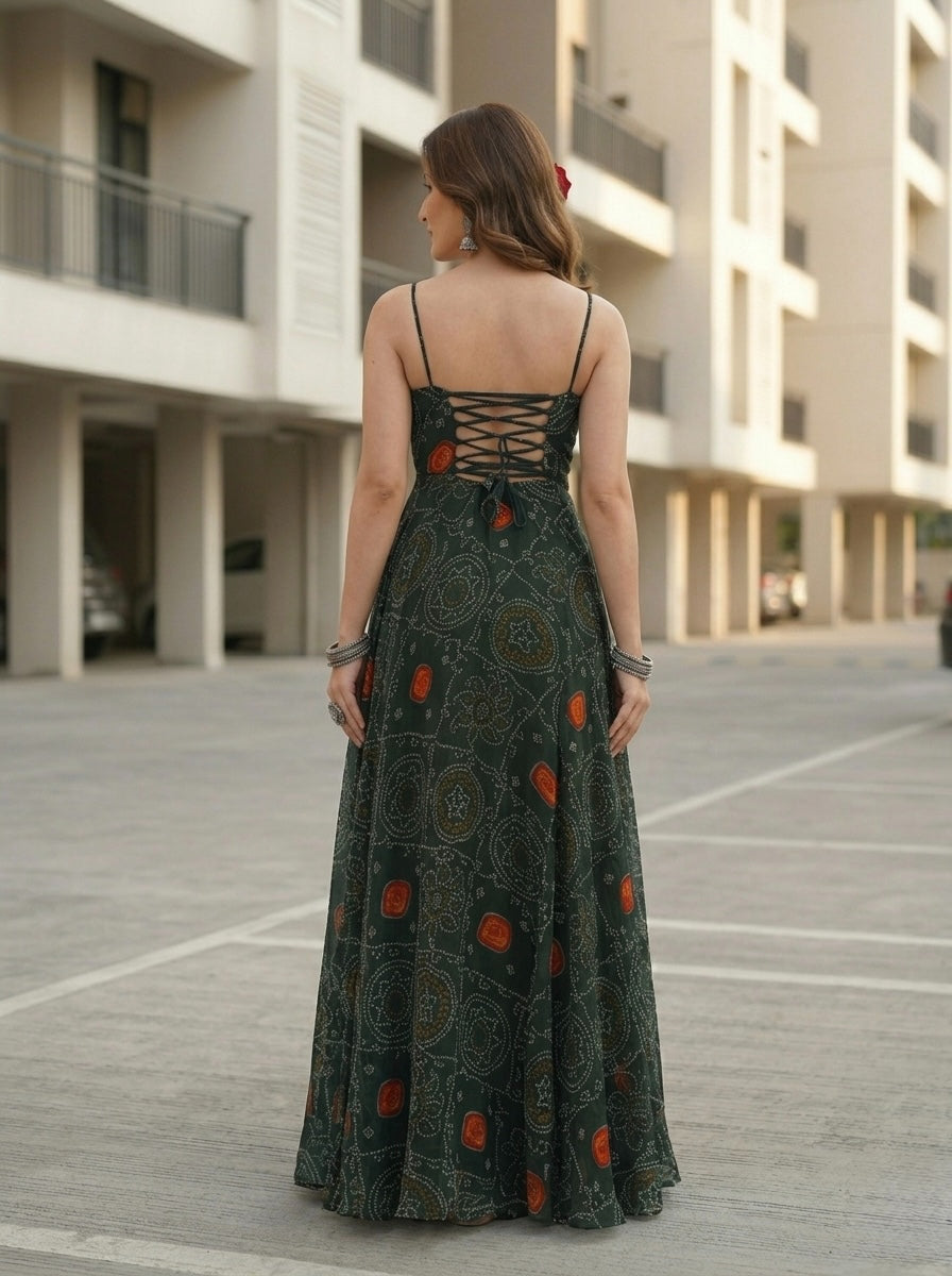 Stylish Pink Bandhej Chiffon Kurta Set with Dupatta | Trendy Ethnic Wear for Women