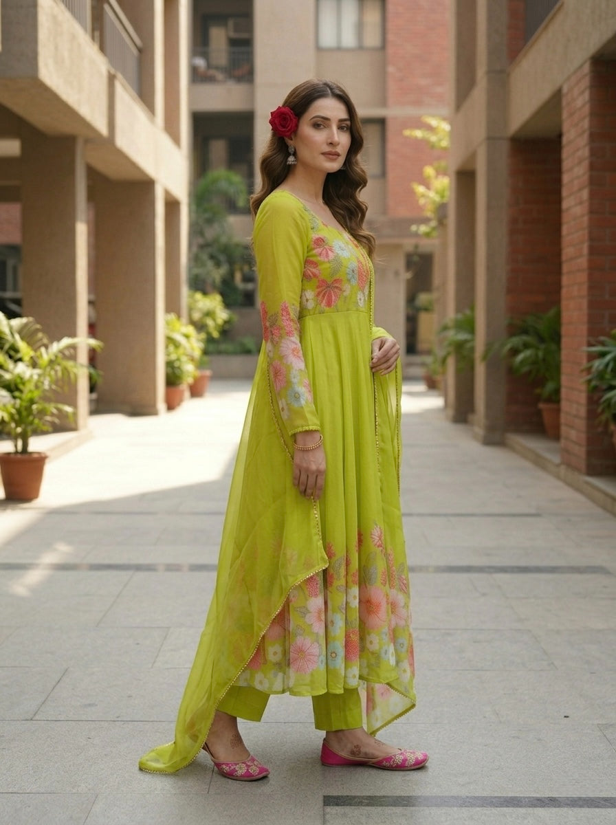 Floral Organza Silk Kurta Set for Women | Premium Party Wear 3 Piece Designer Suit